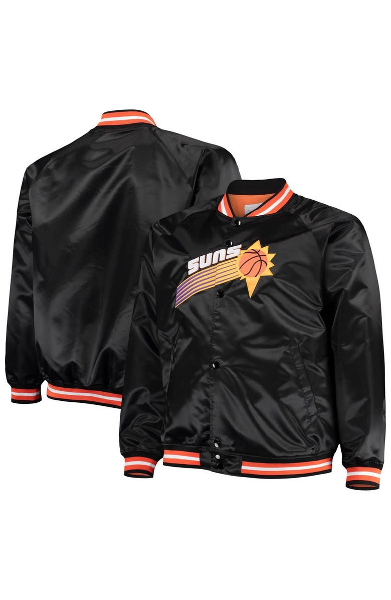 Mitchell & Ness Men's Mitchell & Ness Black Phoenix Suns Big & Tall Hardwood Classics Raglan Satin Full-Snap Jacket, Main, color, Black