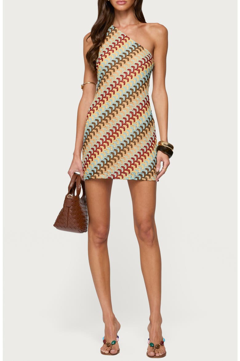 Agua Zigzag Stripe One-Shoulder Minidress, Main, color, MIX