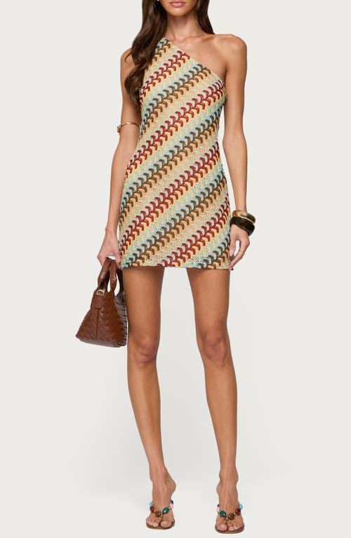 Edikted Agua Zigzag Stripe One-shoulder Minidress In Multi