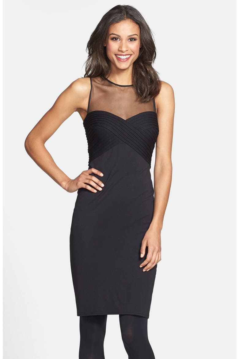 Illusion Yoke Jersey Sheath Dress, Alternate, color, BLACK