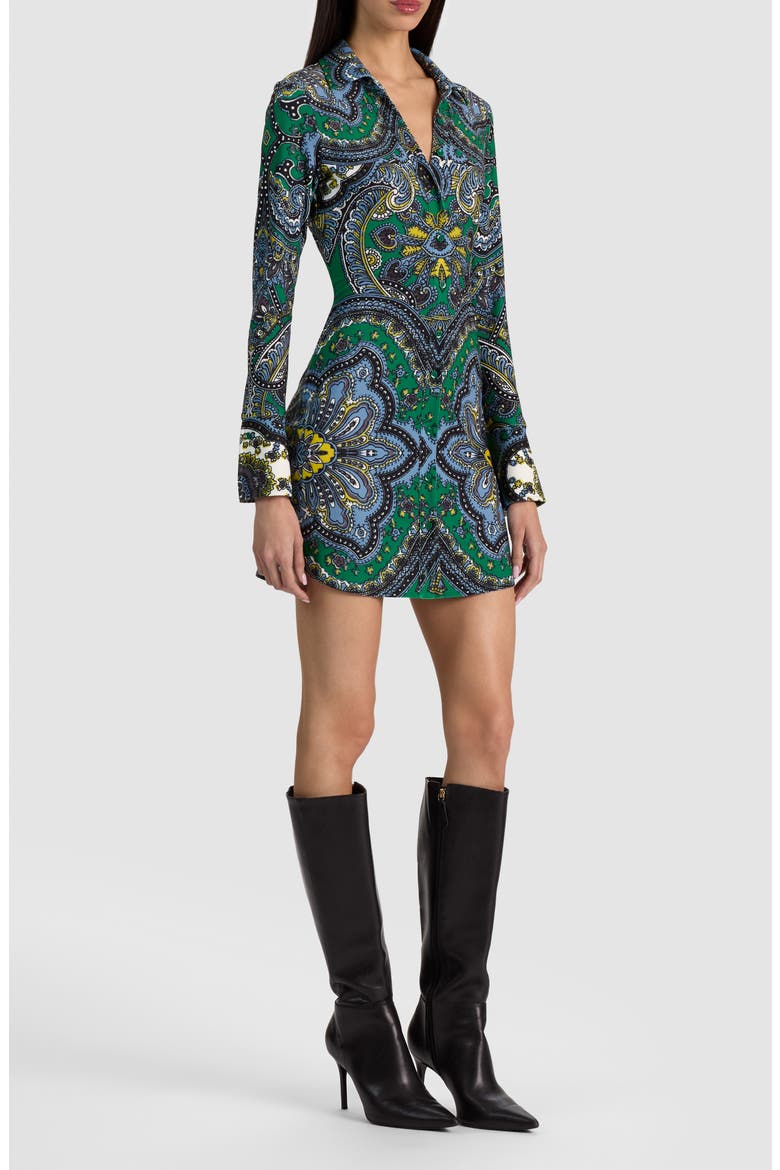 Freya Paisley Long Sleeve Minidress, Alternate, color, BON VOYAGE DEEP EMERALD