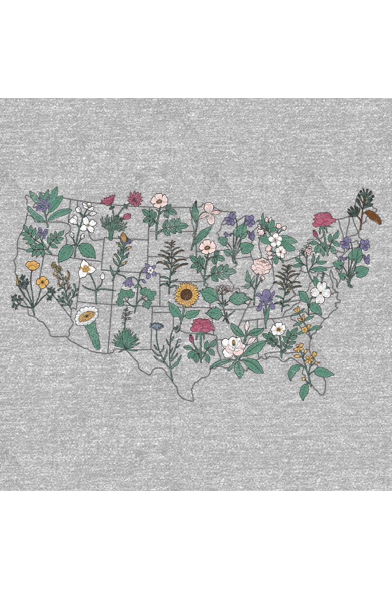 Women's Lost Gods State Flower Map  Graphic T-Shirt, Alternate, color, Heather Gray