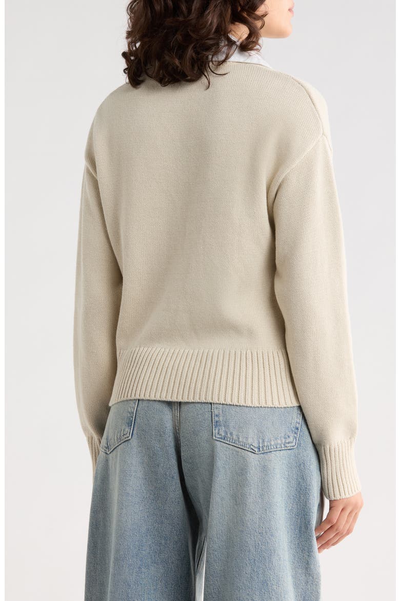 Isabella Contrast Collar Sweater, Alternate, color, OATMEAL/ LINEN WHITE