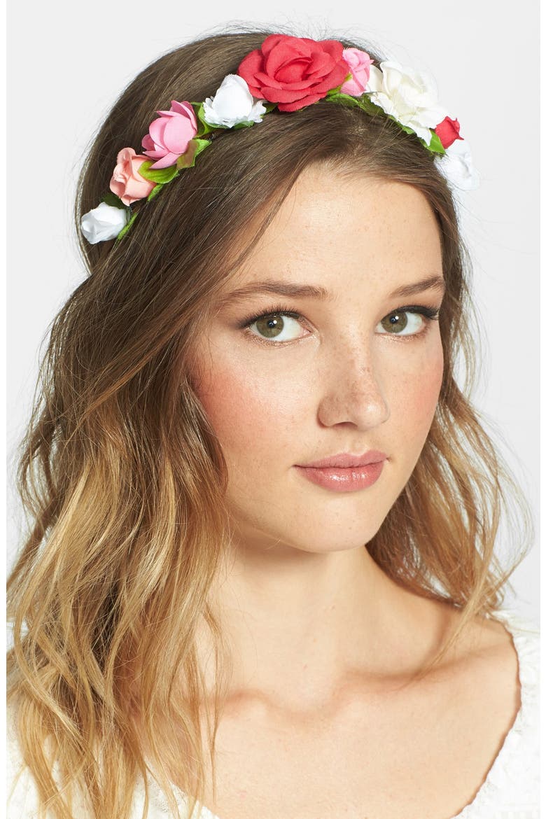 'Crown of Love' Head Wrap, Main, color, RED/ WHITE/ PINK