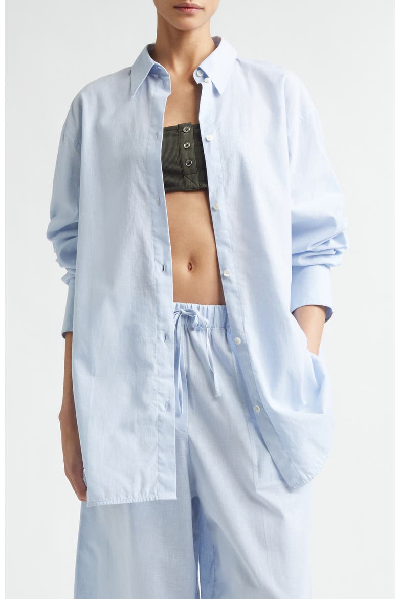 Oversize Cotton & Linen Button-Up Shirt, Main, color, SKY