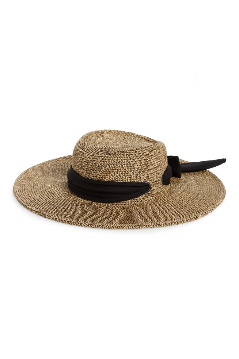 Straw Gondolier Hat with Scarf Bow, Main, color, NATURAL/ BLACK