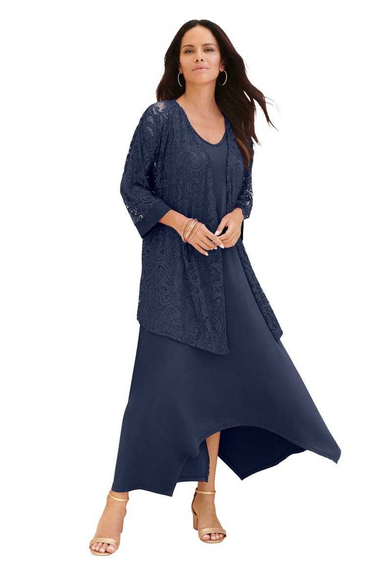 Lace Jacket Dress Set, Main, color, NAVY