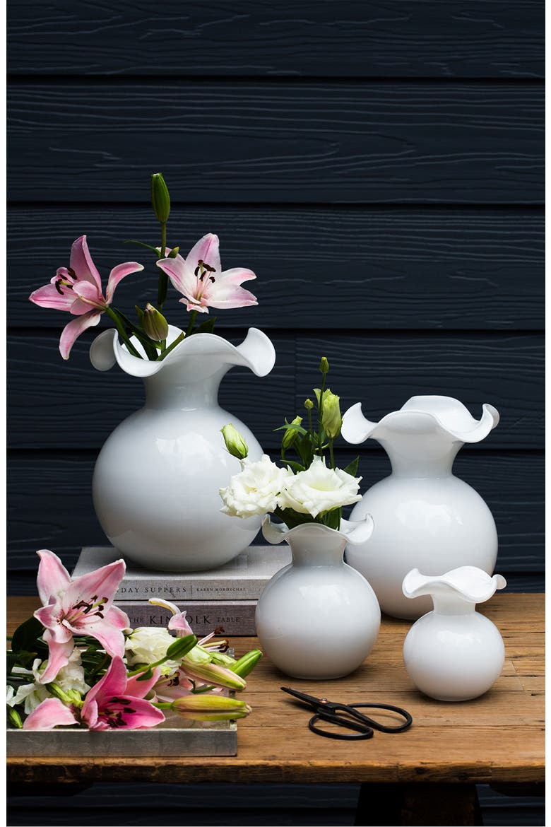 Hibiscus Glass Large Fluted Vase, Alternate, color, WHITE