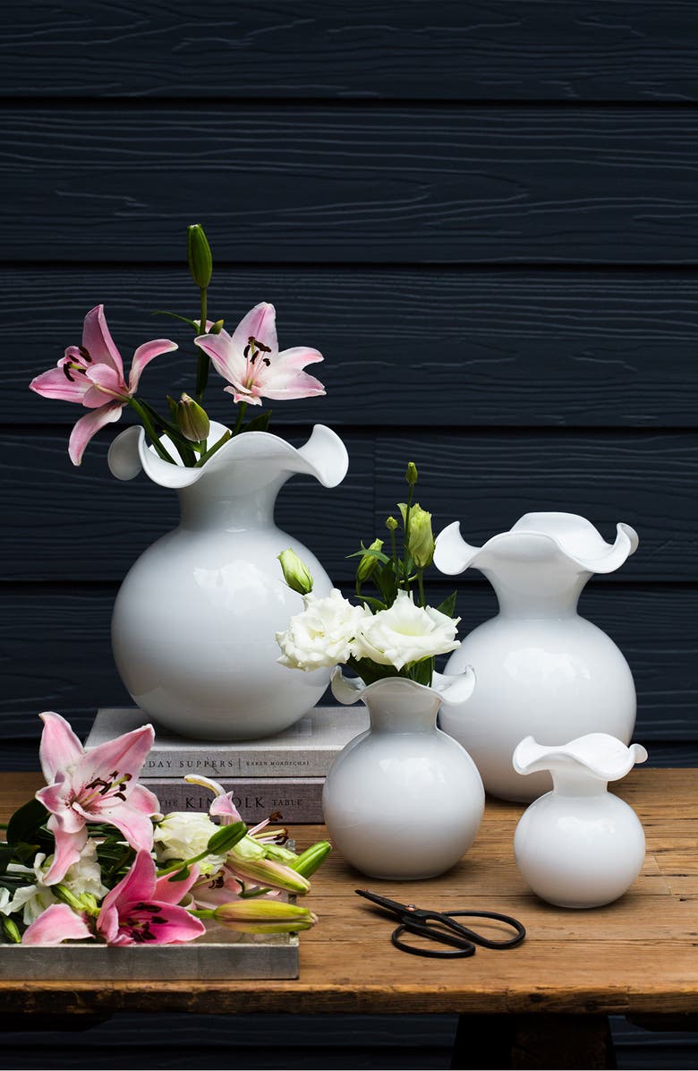 VIETRI Hibiscus Glass Large Fluted Vase, Alternate, color, White