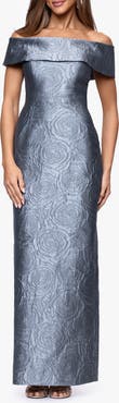 Xscape Evenings Metallic Jacquard Off the Shoulder Gown