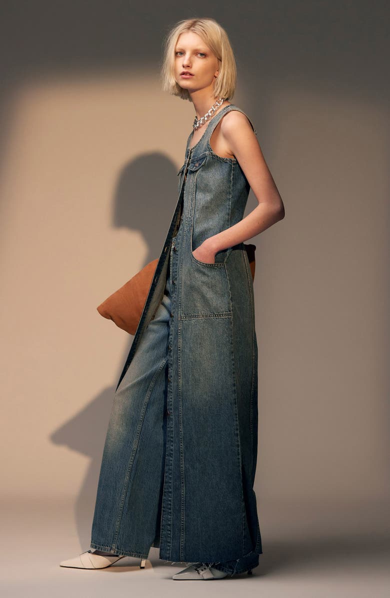 Topshop Sleeveless Denim Maxi Dress, Alternate, color, 