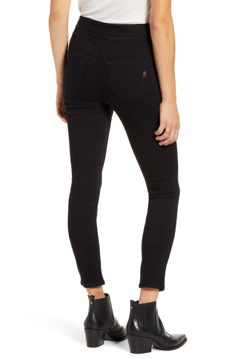 Fold Over Waist Ankle Skinny Jeans, Alternate, color, BLACK