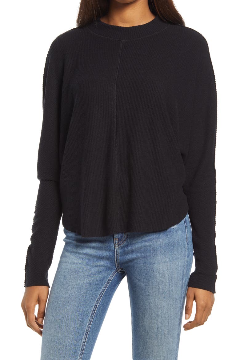 Mock Neck Rib Pullover, Main, color, BLACK