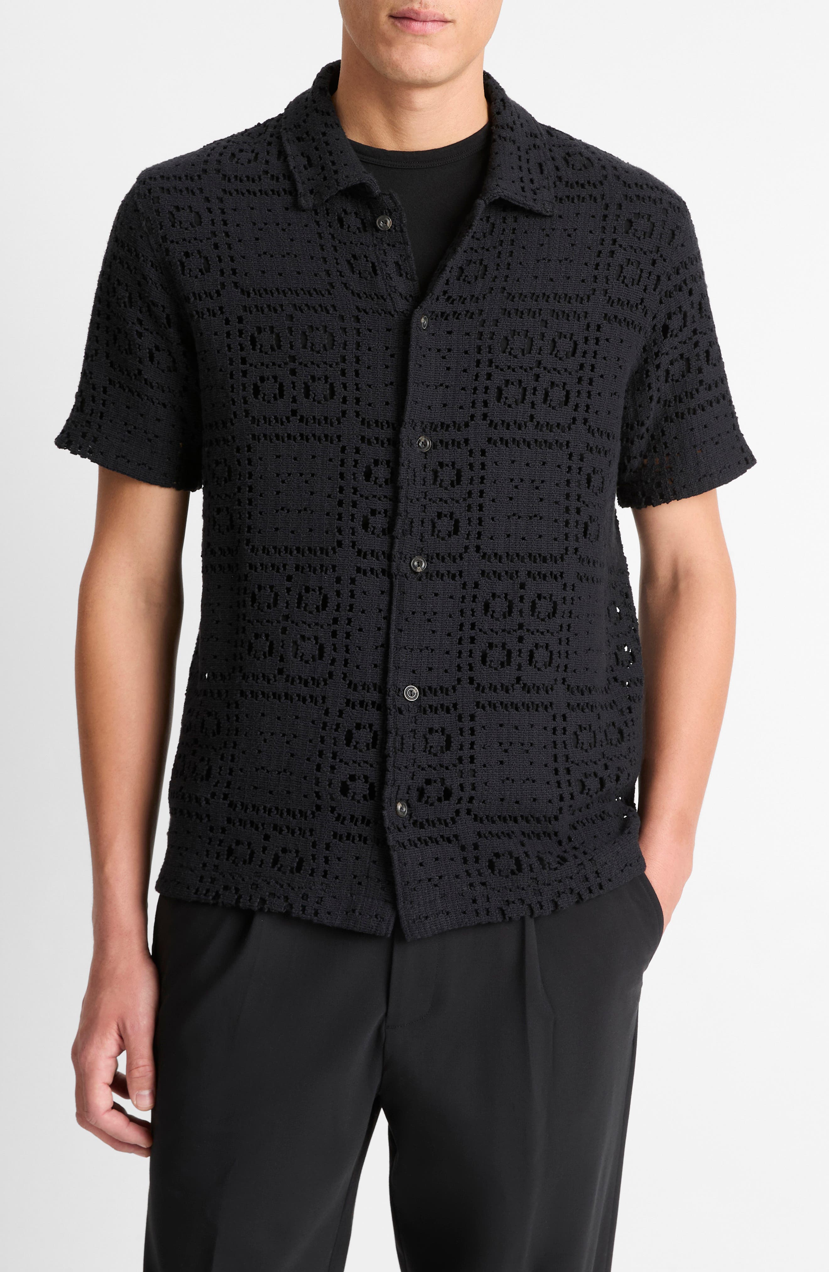Vince Openwork Short Sleeve Button-Up Shirt