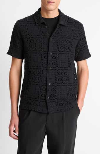 Openwork Short Sleeve Button-Up Shirt