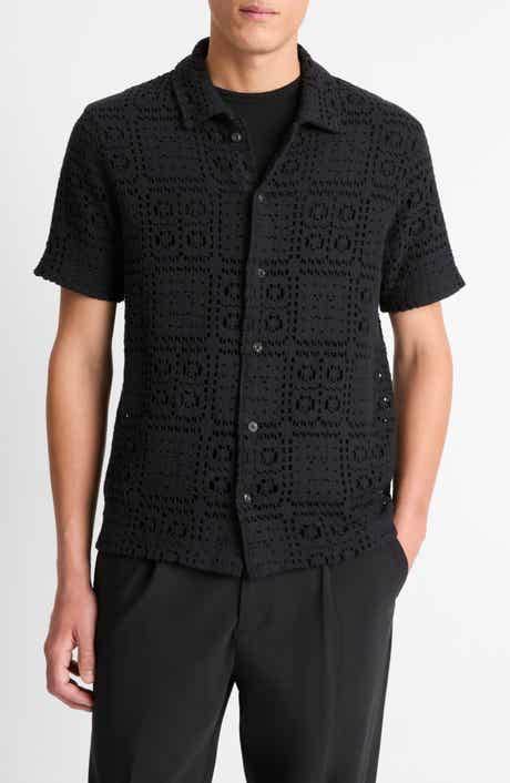 Vince Openwork Short Sleeve Button-Up Shirt