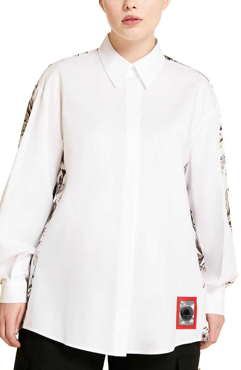 Marina Rinaldi Floral Print Back Button-Up Shirt, Main, color, 