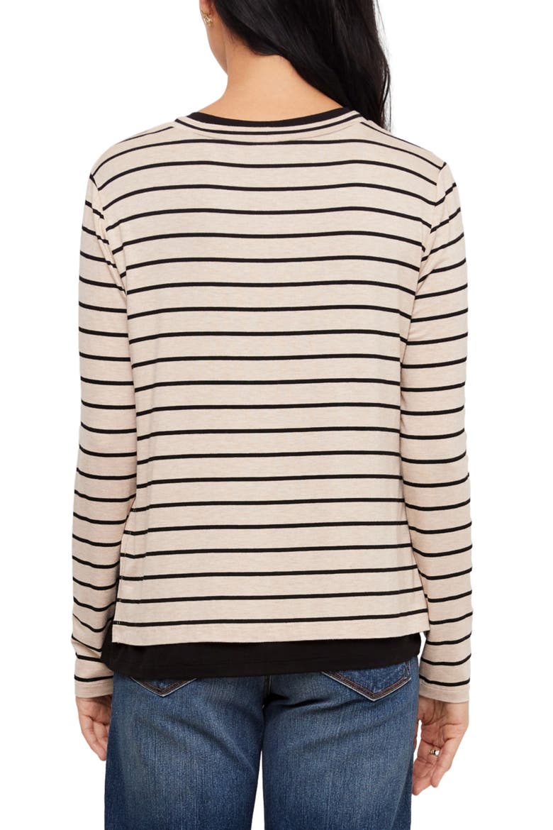 Striped Side Slit Top, Alternate, color, OATMEAL W/ BLACK