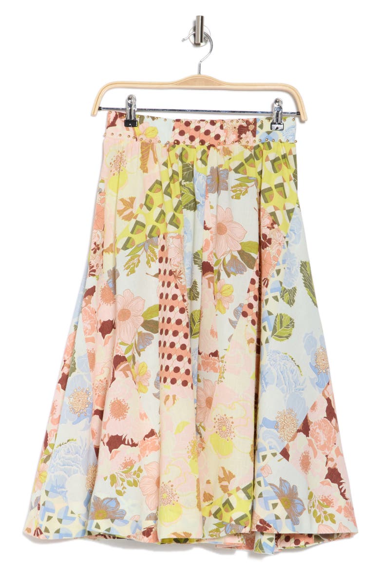 Hanni Printed Midi Skirt, Alternate, color, PATCHWORK FLOWERS