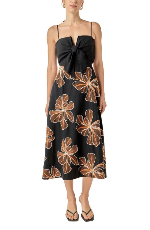 Embroidered Sleeveless Midi Dress