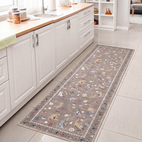 Catmosphere Festive Feline Floral Border Non-Slip Machine-Washable Rug