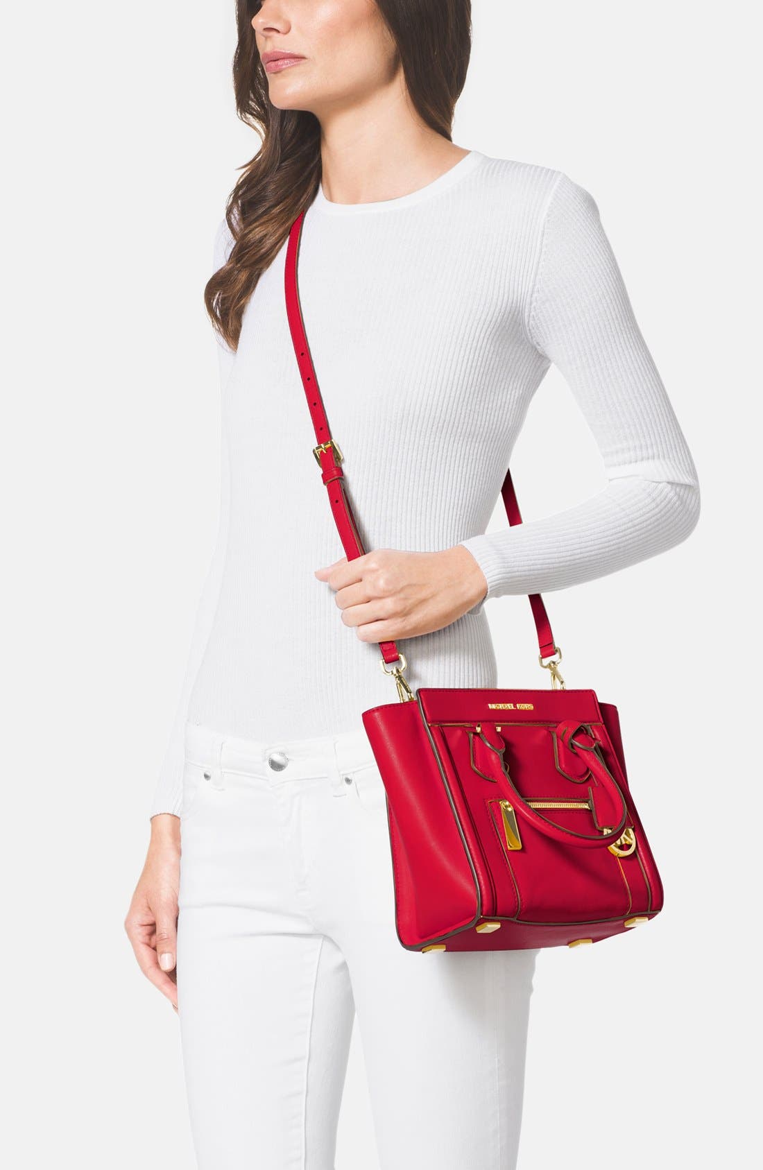 'Medium Colette' Zip Detail Satchel, Alternate, color, CHILI