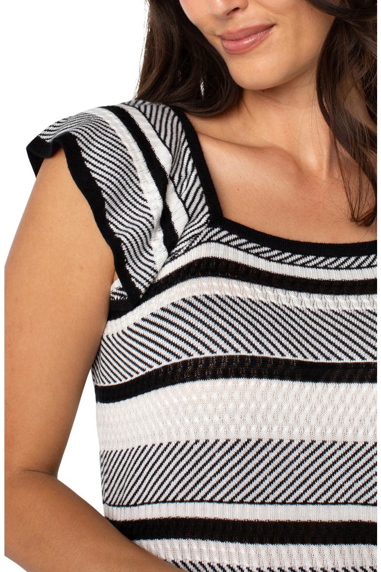 Stripe Ruffle Sleeve Sweater, Alternate, color, WHITE/ BLACK STRIPE