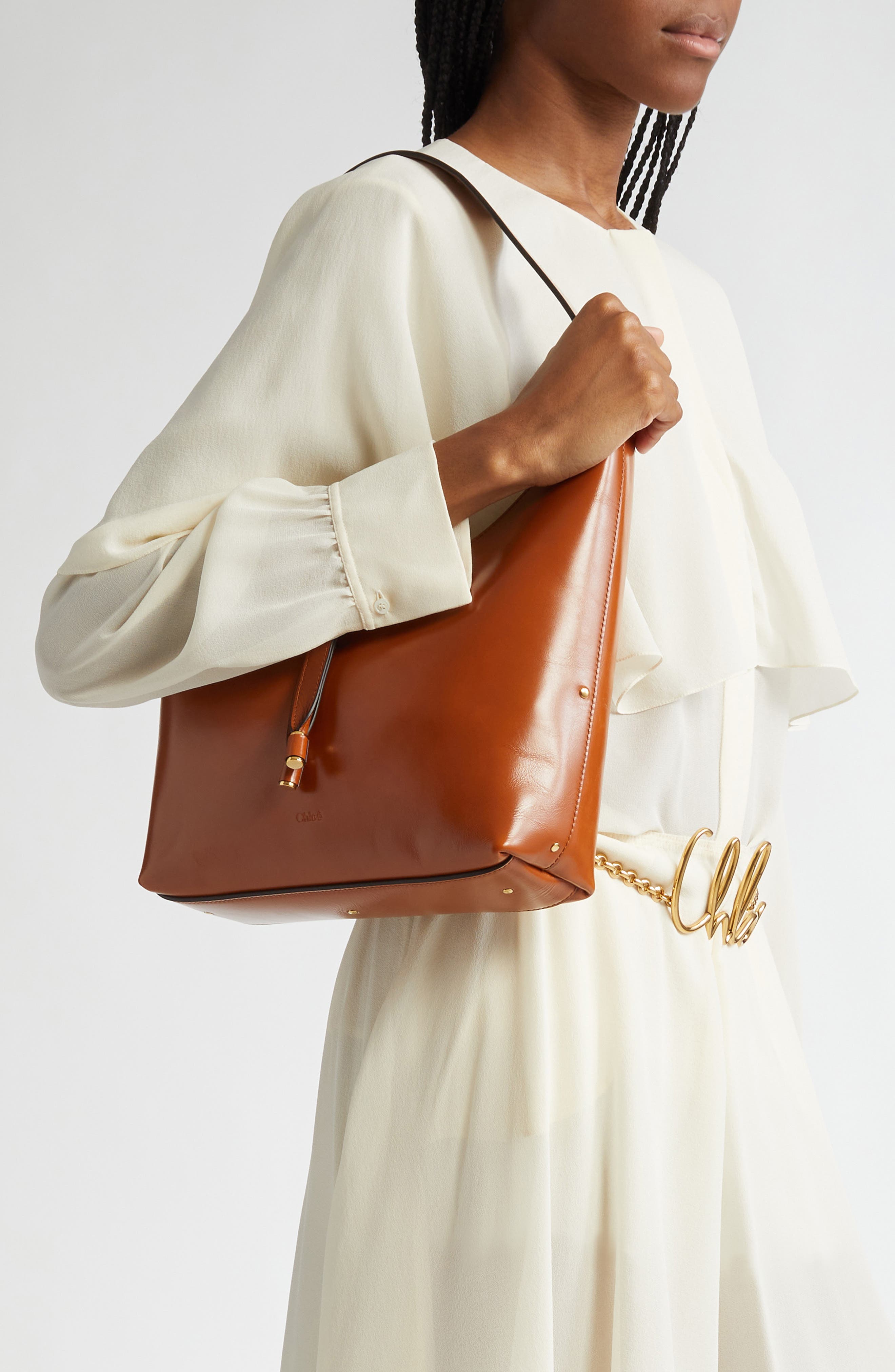 Chloé Small Marcie Leather Hobo Bag, Alternate, color, 26M Clay Brown