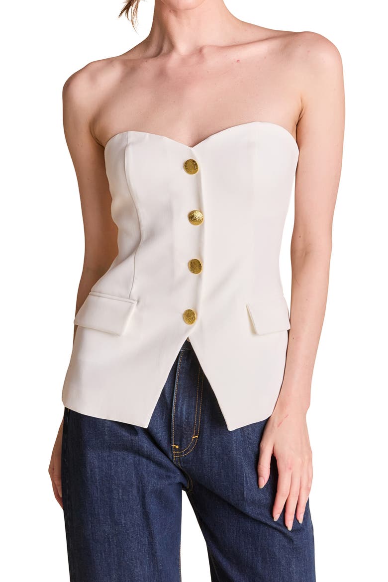 Button Strapless Top, Alternate, color, IVORY