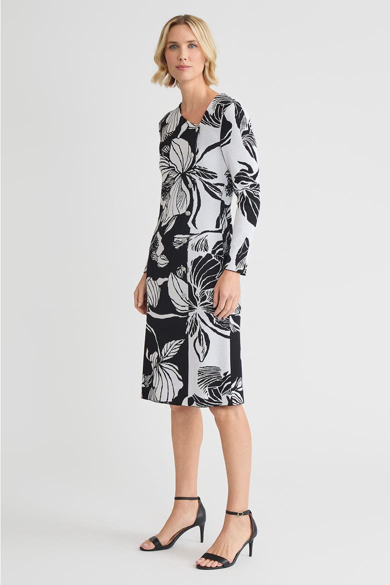 Floral Jacquard Soft Knit Sheath Dress, Alternate, color, Black/White