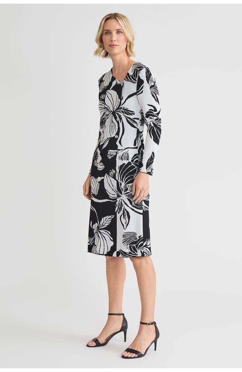 Ming Wang Floral Jacquard Soft Knit Sheath Dress, Alternate, color, Black/White