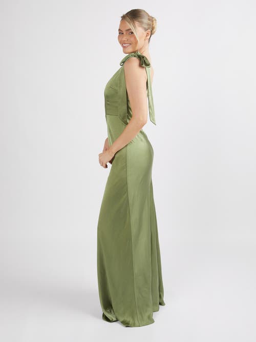 Six Stories Bow One Shoulder Satin Bridesmaid Dress In Green