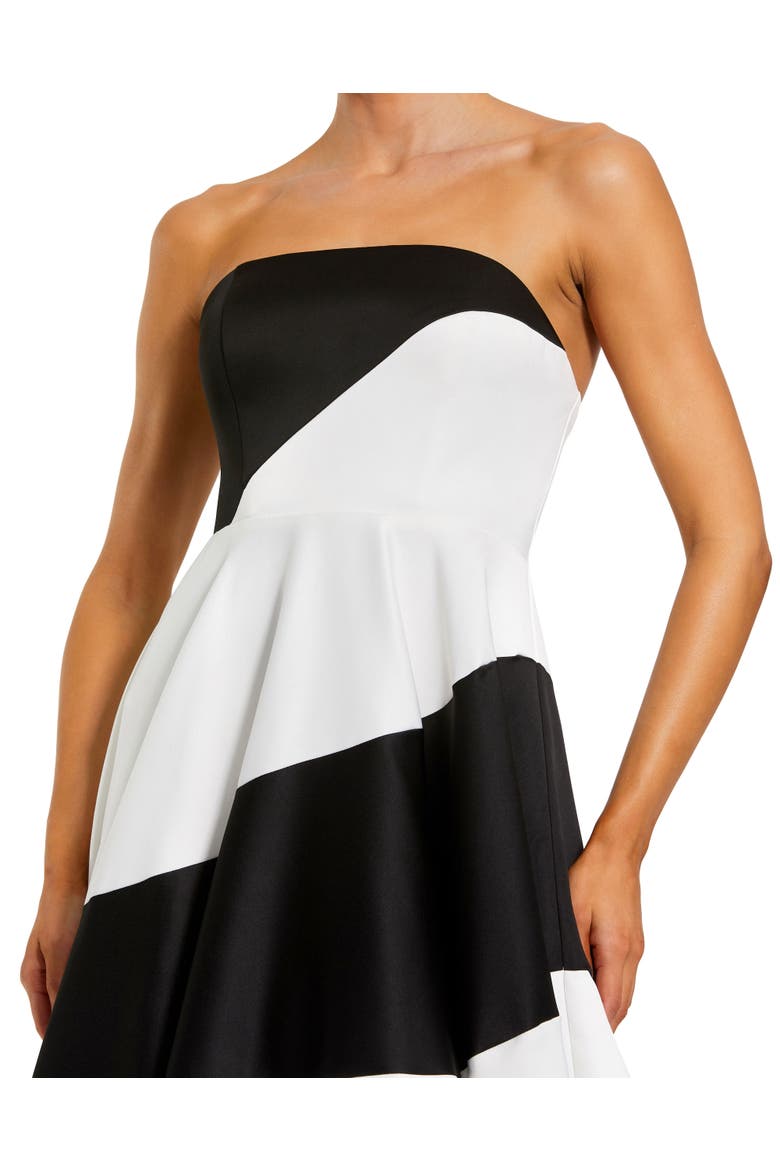 Strapless Satin Ballgown with Bold Colorblock Stripes, Alternate, color, Black Ivory