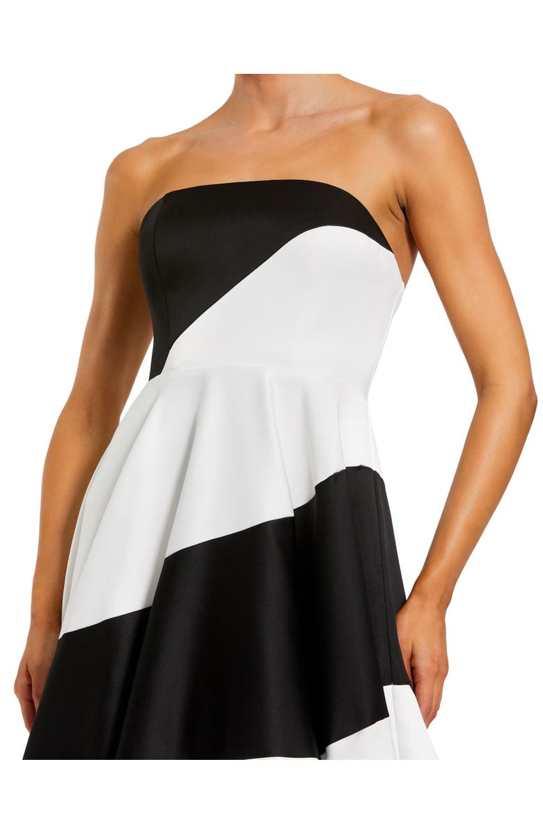 Mac Duggal Strapless Satin Ballgown with Bold Colorblock Stripes, Alternate, color, Black Ivory