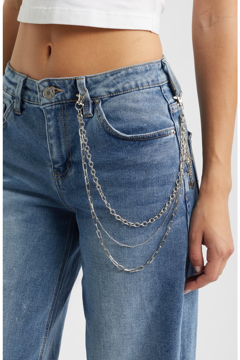 Joey Chain Detail High Waist Wide Leg Jeans, Alternate, color, MEDIUM BLUE