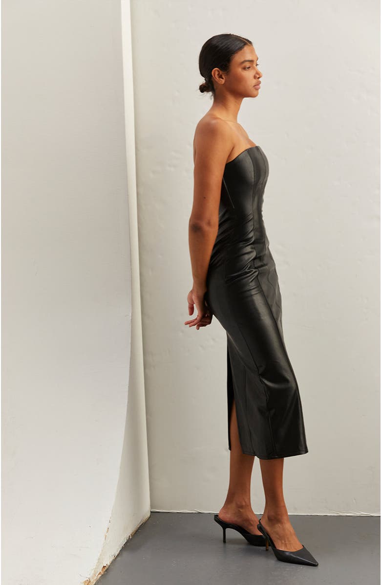 CRESCENT Faux Leather Tube Midi Dress, Alternate, color, Black