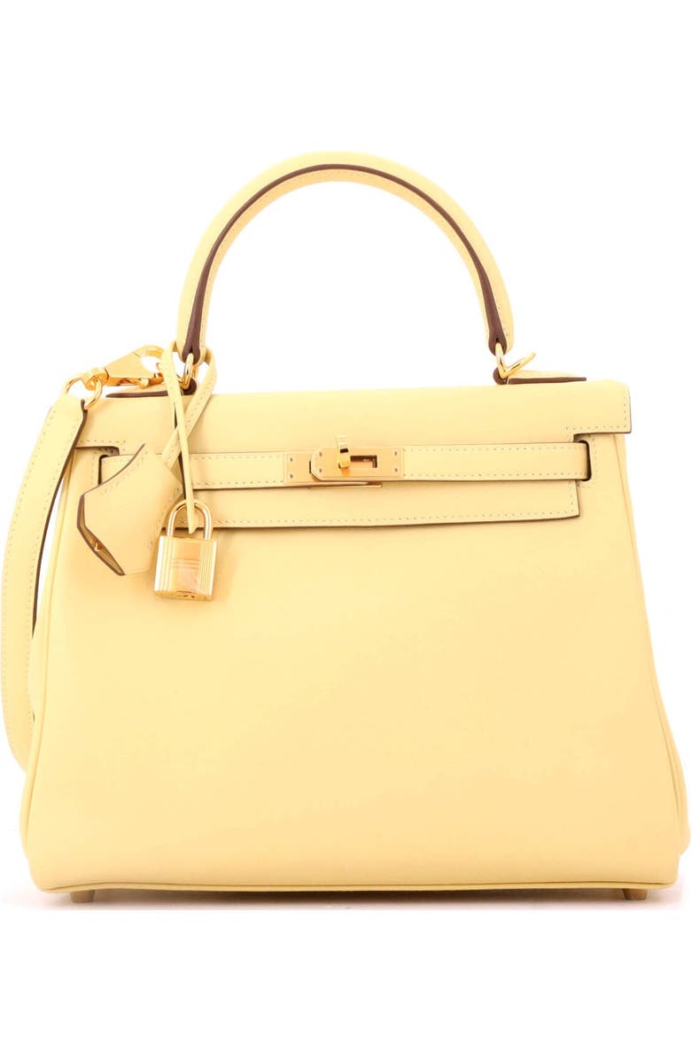 Pre-Owned Hermes Kelly Handbag Yellow Swift with Gold Hardware 25, Main, color, Jaune Poussin