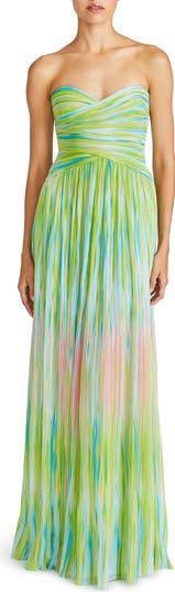 ML Monique Lhuillier Mila Pleated Print Strapless Chiffon Gown | Nordstrom