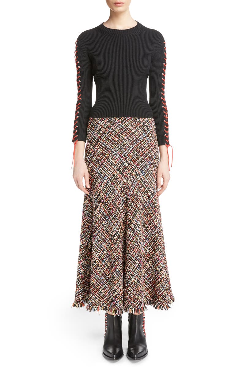 McQueen Alexander McQueen Wishing Tree Tweed Skirt, Alternate, color, 