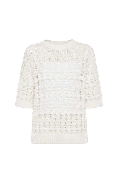 Brunello Cucinelli Jute-cotton Crochet Net Sweater In White