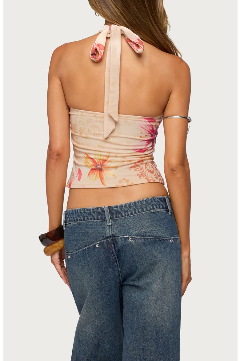 Nadina Floral Rhinestone Halter Top, Alternate, color, BEIGE