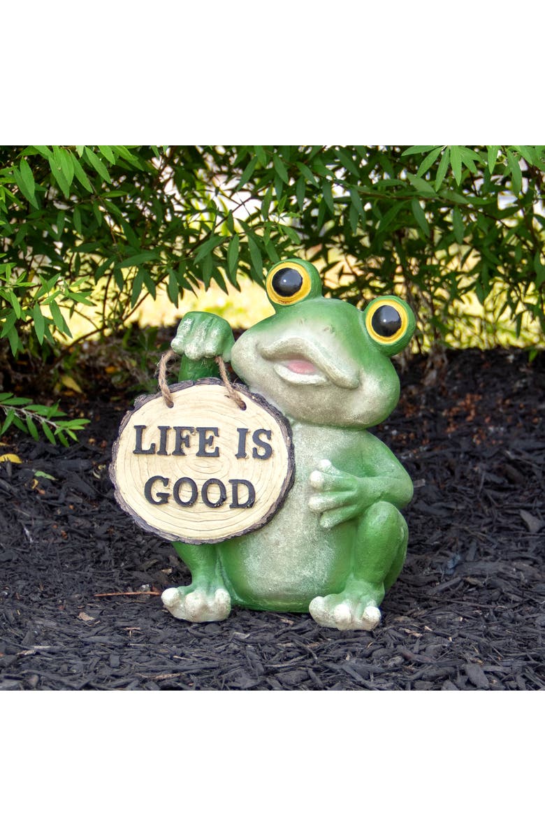 Northlight 9" Green 'Life is Good' Frog Outdoor Garden Statue, Alternate, color, Green