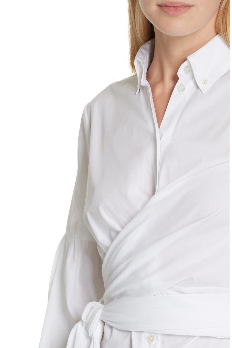 Sinclair Puff Sleeve Wrap Detail Shirt, Alternate, color, WHITE