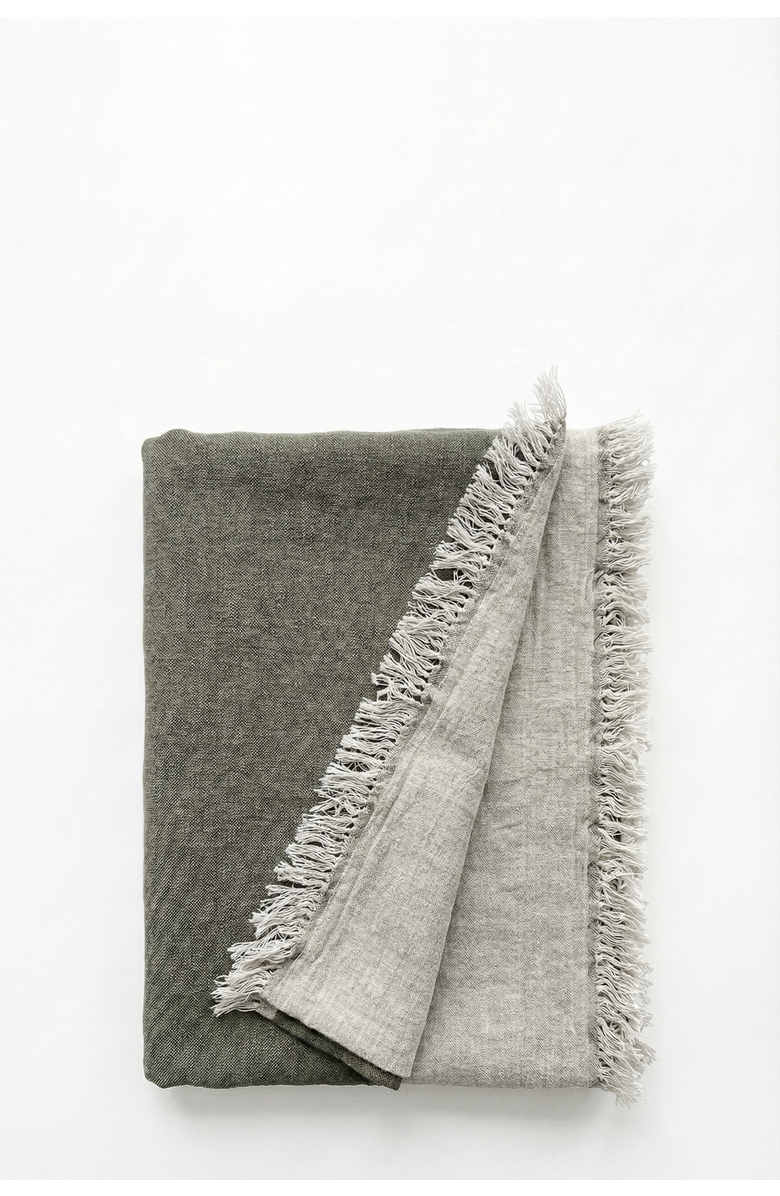 Anaya Reversible Linen Fringe Throw, Main, color, Olive Green