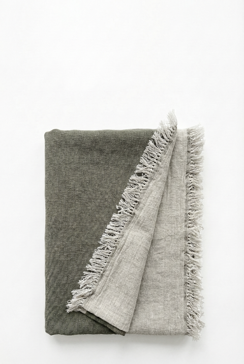 Reversible Linen Fringe Throw