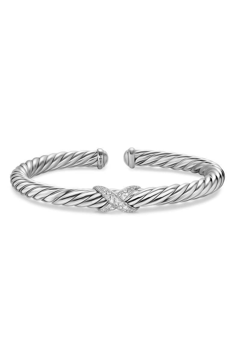 David Yurman Cable Flex X Bracelet, Alternate, color, Silver Pave