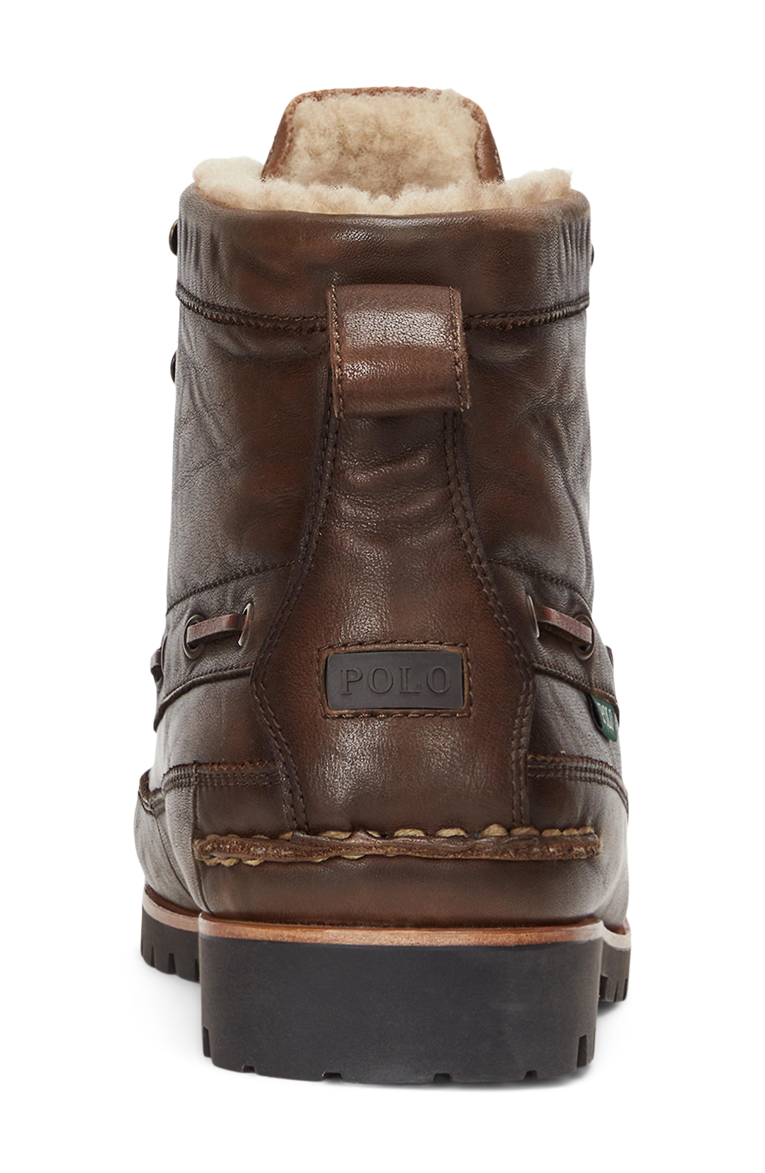 Ranger Leather Genuine Shearling Boot, Alternate, color, BROWN