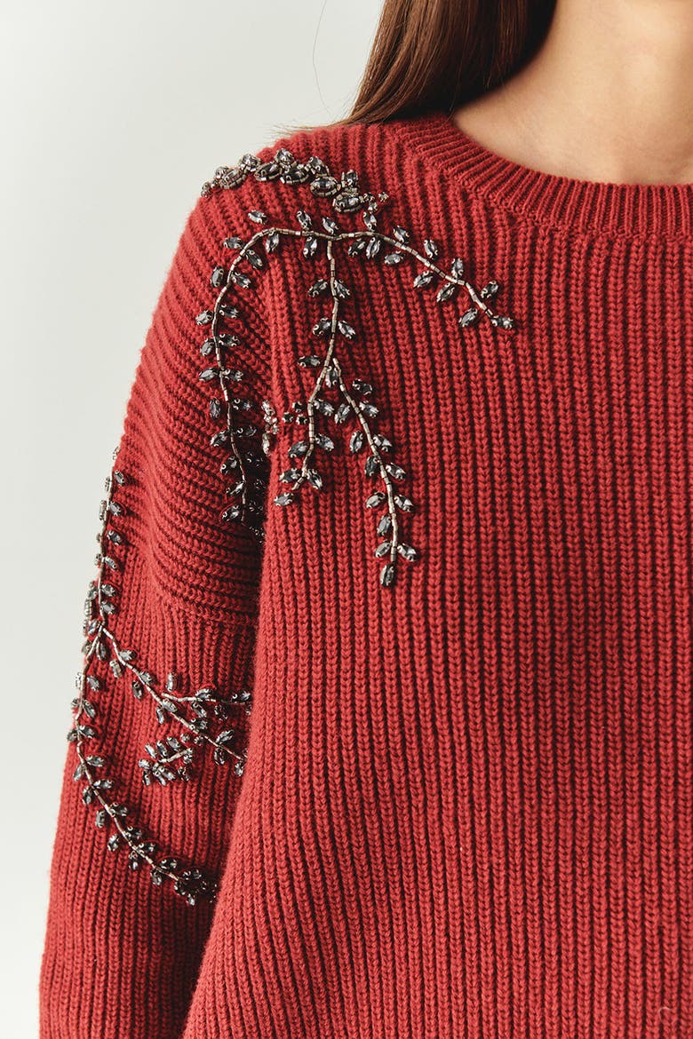 Grace Embroid Sweater, Alternate, color, RED