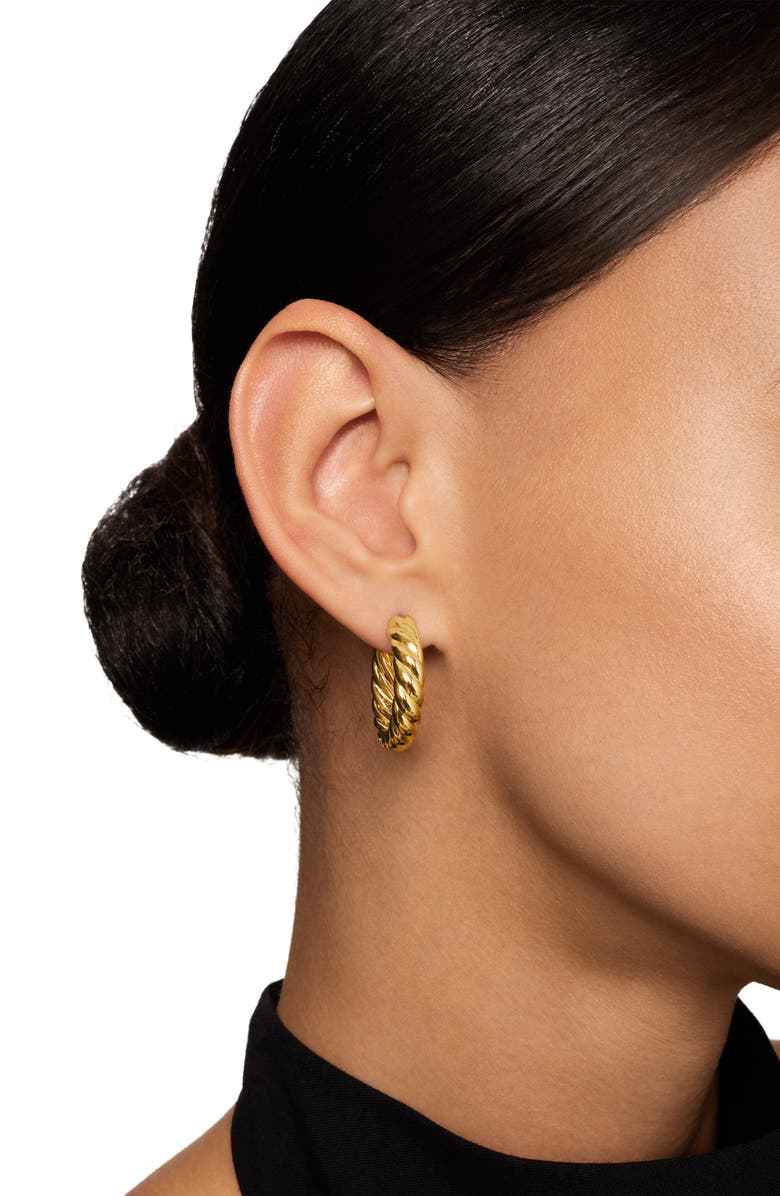 David Yurman Sculpted Cable Hoop Earrings in 18K Yellow Gold, Alternate, color, 18K Yellow Gold
