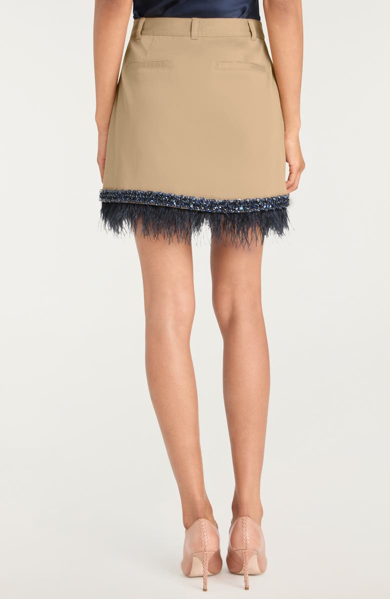 Cinq à Sept Marie Sequin & Feather Trim Miniskirt, Alternate, color, Khaki/ Navy